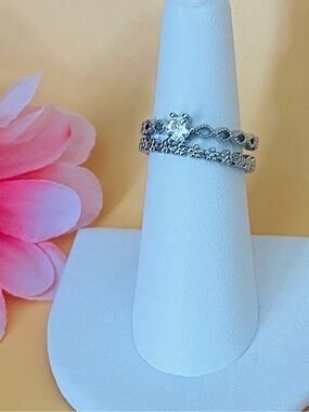 Stainless steel Clear CZ Paved silver ring adjustable size